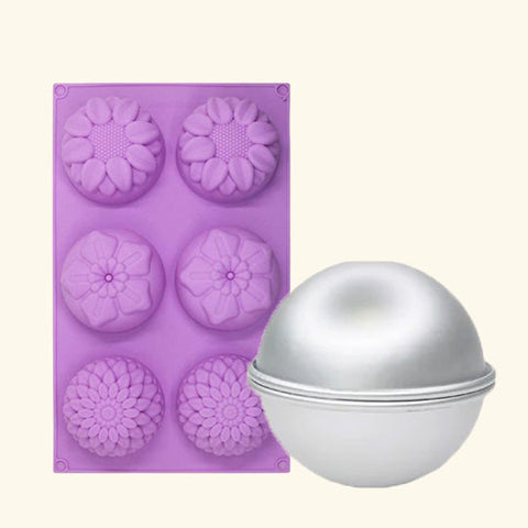 Round Flower Shape Silicone Mold - 6 Cavity Bath Bomb Mold - Combo Pack