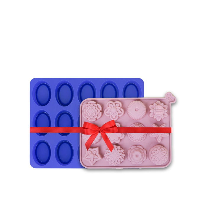 15-Cavity Oval Shape and 12-Cavity Multi-Shape Silicone Soap Moulds - Combo Pack