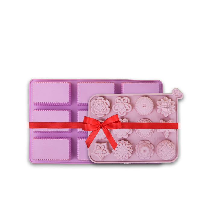 9-Cavity Rectangle and 12-Cavity Multi-Shape Silicone Soap Moulds - Combo Pack