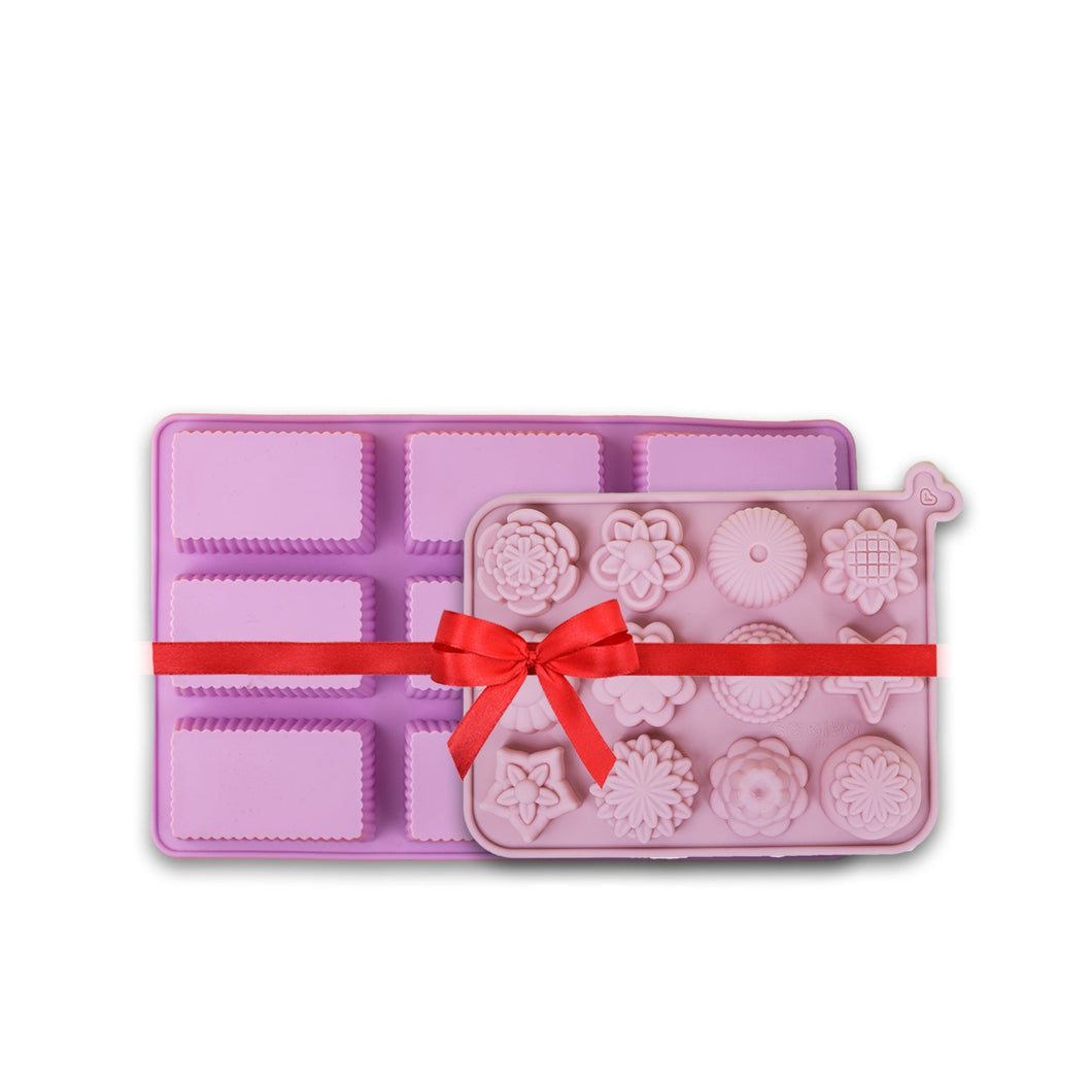 9-Cavity Rectangle and 12-Cavity Multi-Shape Silicone Soap Moulds - Combo Pack