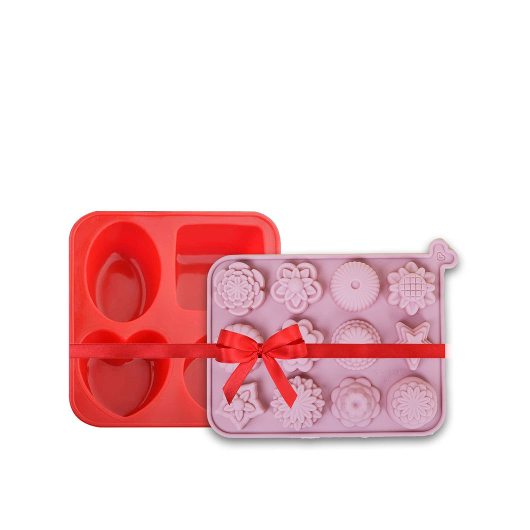 4-Cavity Multi-Shape and 12-Cavity New Multi-Shape Silicone Soap Moulds - Combo Pack