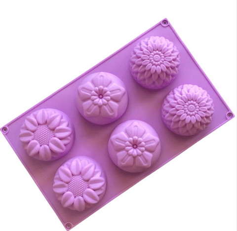 6 Cavity Round Flower Shaped Soap Mould